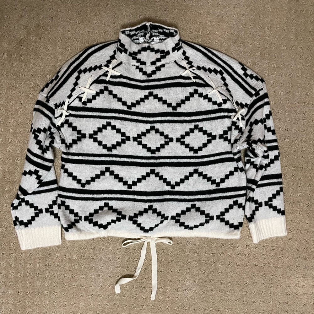 No Boundaries Black and White Patterned Turtleneck Sweater